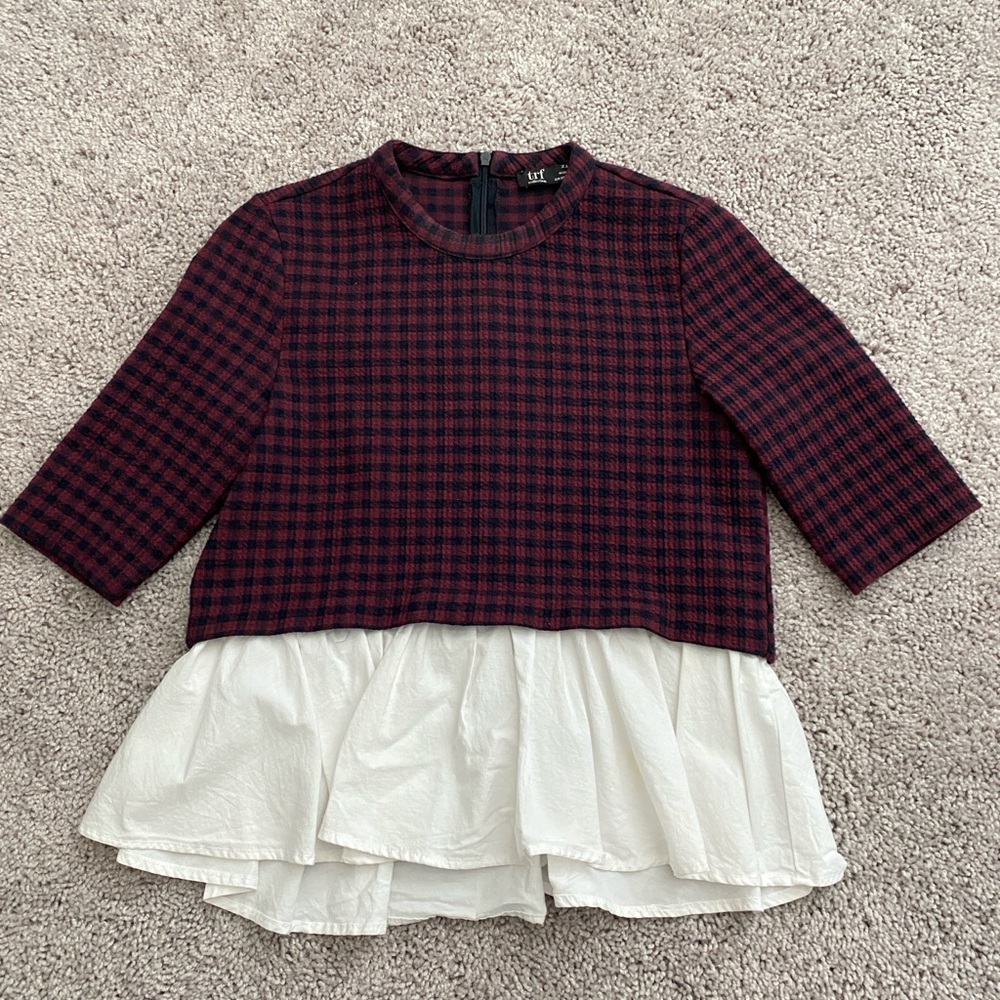 Zara TRF Collection Checkered Peplum  Sz XS